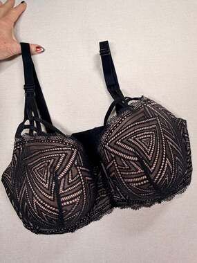 Adore Me Trezza Bra 40G Black Blush Geometric Lace Strappy Lined Underwire